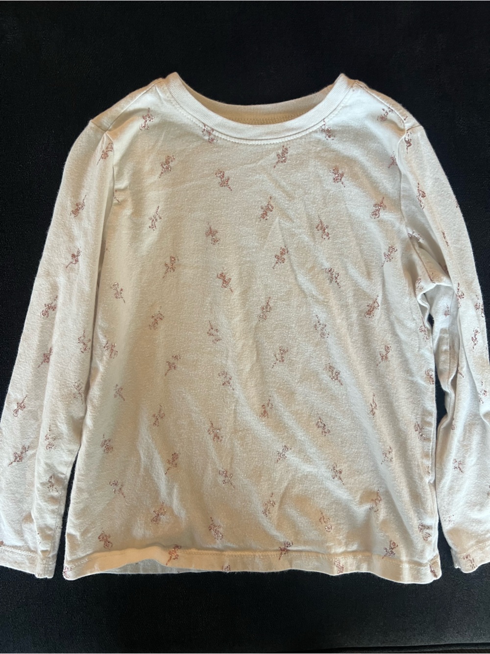 Old Navy Cream Long Sleeve Top with Pink Balerina Print